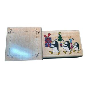 Penny Black Parade Rubber Stamp Set Christmas Penguins Gifts Frame Wooden Blocks